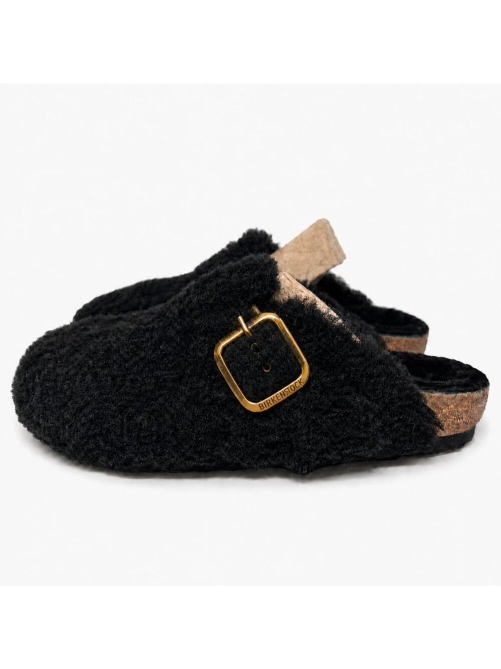 Birkenstock Boston Big Buckle Shearling Black Gold Clogs EU 36 Cozy Slippers